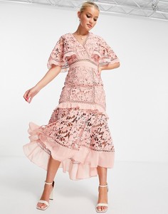 Кружевное платье миди с рукавами-кейп и баской ASOS DESIGN-Разноцветный