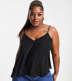 Черный топ на тонких бретельках с V-образным вырезом ASOS DESIGN Curve-Черный цвет