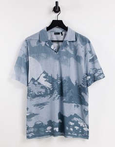Свободная футболка-поло без застежек с отложным воротником и принтом гор ASOS DESIGN-Разноцветный