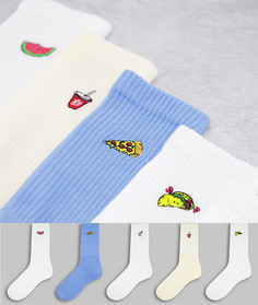 Набор из 5 пар многоцветных носков без пятки с вышивкой еды Topman-Разноцветный