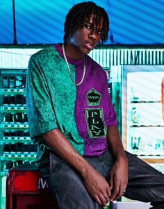 Oversized-футболка в стиле колор блок с принтом тай-дай и нашивками на груди ASOS DESIGN-Разноцветный