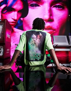 Oversized-футболка неоново-зеленого цвета с принтом на спине ASOS DESIGN-Зеленый цвет