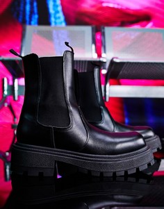 Черные ботинки челси на очень массивной подошве с квадратным носом из искусственной кожи ASOS DESIGN-Черный цвет