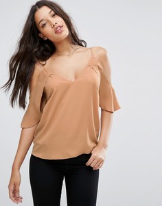 Топ с вырезами на плечах и рукавами-бабочка ASOS-Neutral