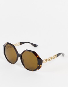 Женские солнцезащитные oversized-очки в коричневой круглой оправе Versace-Коричневый цвет