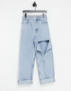 Выбеленные oversized-джинсы в винтажном стиле со рваной отделкой Topshop-Голубой