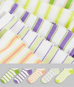 Набор из 5 пар спортивных носков в полоску светлых летних цветов ASOS DESIGN-Multi
