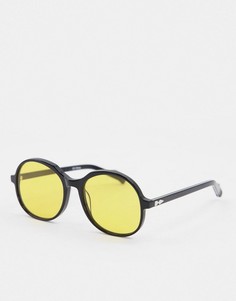 Женские круглые солнцезащитные очки в черной крупной с лимонно-зелеными стеклами Spitfire Cut Twenty Seven-Черный цвет