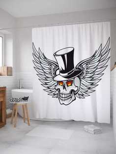 Штора (занавеска) для ванной JoyArty "Череп с крыльями" из сатена, 180х200 см с крючками