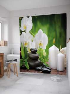 Штора (занавеска) для ванной JoyArty "Каменная пирамида" из сатена, 180х200 см с крючками