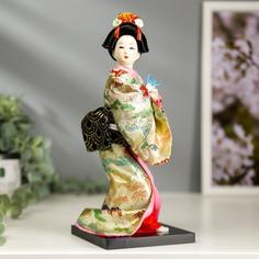 Кукла коллекционная "Японка в цветочном кимоно с бабочкой на руке" 25х9,5х9,5 см 804-718 No Brand