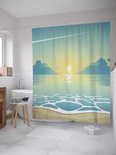 Штора (занавеска) JoyArty для ванной "Морская пена" из сатена, 180х200 см с крючками