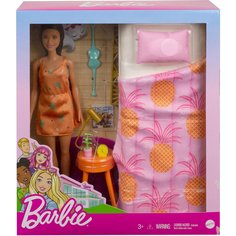 Куклы Barbie Barbie Брюнетка, в платье, в спальне с кроватью