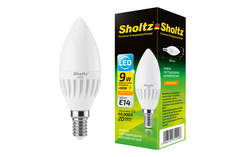 Светодиодная лампа Sholtz свеча 9Вт E14 2700К C37 175-260В керамика + пластик