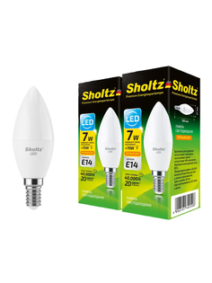 Комплект из 3 светодиодных лама Sholtz свеча 7Вт E14 2700К C37 220-240В пластик