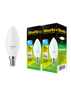 Комплект из 2 светодиодных ламп Sholtz свеча 9Вт E14 4000К C37 220-240В пластик