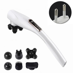 Ручной массажер для тела проводной Charge massage rod с дисплеем и с 6 насадками, белый Baziator