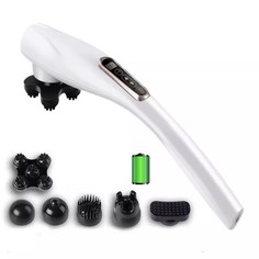 Ручной массажер для тела Charge massage rod с дисплеем и с 6 насадками, белый Baziator