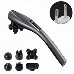 Ручной массажер для тела проводной Charge massage rod с дисплеем и с 6 насадками, черный Baziator