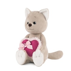 Мягкая игрушка Maxitoys Luxury Романтичный Котик с Розовым Сердечком 20 см цвет: серый