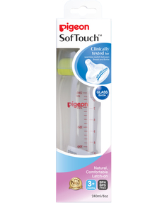 Pigeon Бутылочка для кормления SofTouch Peristaltic Plus 3+ мес., 240мл премиальное стекло