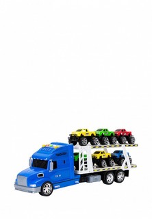 Игрушечные машинки серии "Мой город" (Автовоз тягач 50 см, со светом и звуком, синий. 6 машин Givito