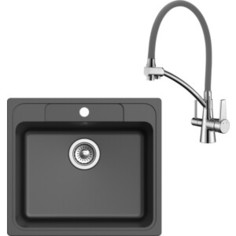 Кухонная мойка и смеситель Ewigstein E-60, Lemark Comfort LM3071C-Gray черная/хром
