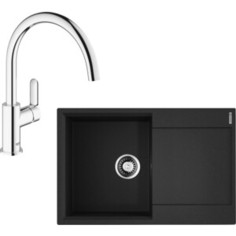 Кухонная мойка и смеситель Omoikiri Daisen 78 BL, Grohe BauEdge черная (4993327, 31367000)