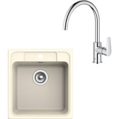 Кухонная мойка и смеситель Ewigstein E-50, Grohe BauEdge 31367001 крем/хром
