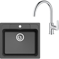 Кухонная мойка и смеситель Ewigstein E-60, Grohe BauEdge 31367001 черная/хром