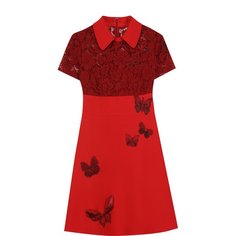 Приталенное мини-платье с кружевным лифом Valentino