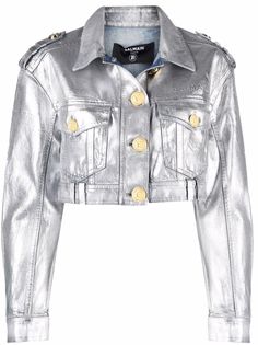 Balmain укороченная джинсовая куртка с эффектом металлик