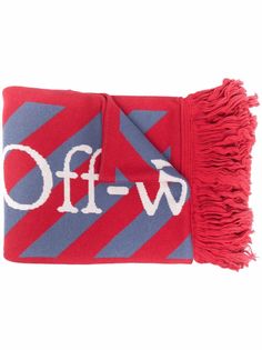 Off-White полосатый шарф с бахромой