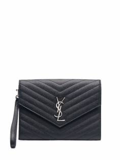 Saint Laurent стеганый клатч с логотипом