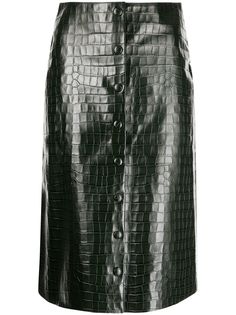 Chloé кожаная юбка миди с тиснением под крокодила