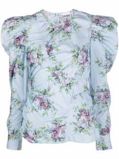 GANNI блузка из органического хлопка с объемными рукавами