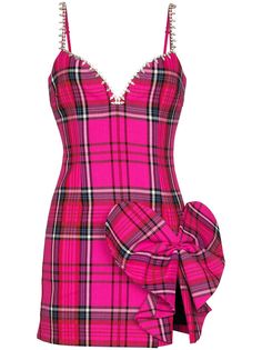 AREA платье мини Sweetheart Bow в клетку тартан
