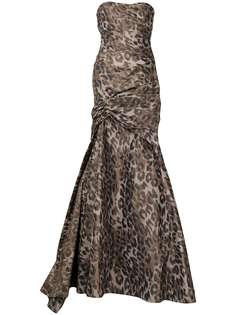 Monique Lhuillier вечернее платье с открытыми плечами и леопардовым принтом