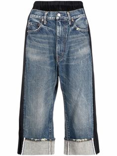 Junya Watanabe укороченные джинсы с эффектом потертости