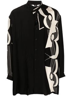 Yohji Yamamoto рубашка оверсайз с принтом