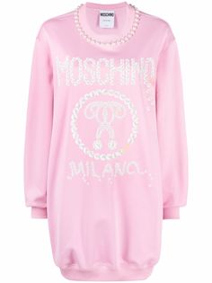Moschino платье-толстовка с искусственным жемчугом и логотипом