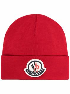 Moncler шерстяная шапка бини с нашивкой-логотипом