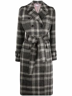 Thom Browne двубортное пальто в клетку с полосками