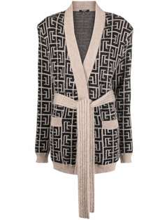 Balmain кардиган с монограммой и поясом