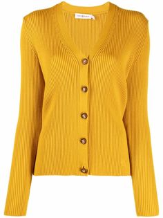 Tory Burch кардиган в рубчик с вышитым логотипом