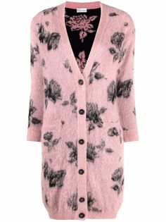 RED Valentino удлиненный кардиган с цветочным принтом