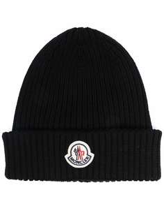 Moncler шапка бини в рубчик с вышитым логотипом