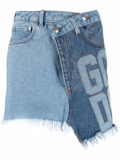 Gcds джинсовая юбка асимметричного кроя в технике пэчворк