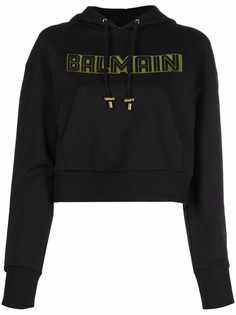 Balmain укороченное худи с тисненым логотипом