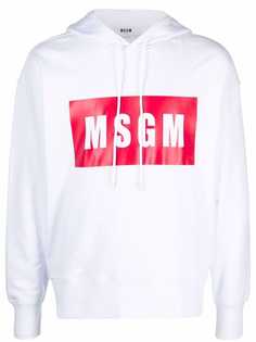 MSGM box logo-print cotton hoodie